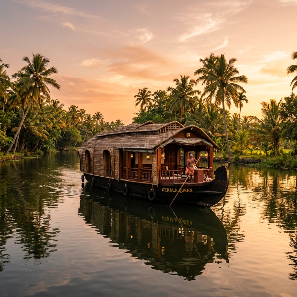 Traditional Kerala Luxury Houseboat in Alleppey Backwaters